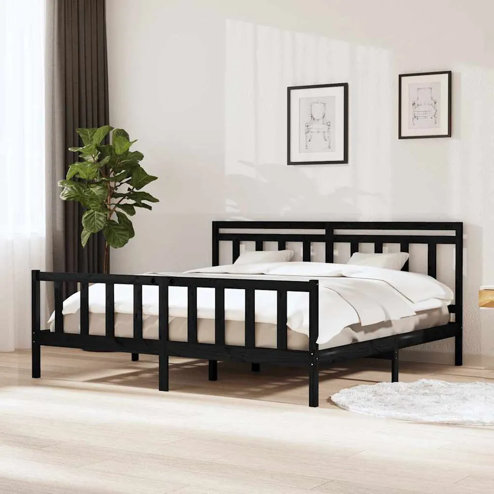 Estrutura de cama 200x200 cm madeira maciç preto