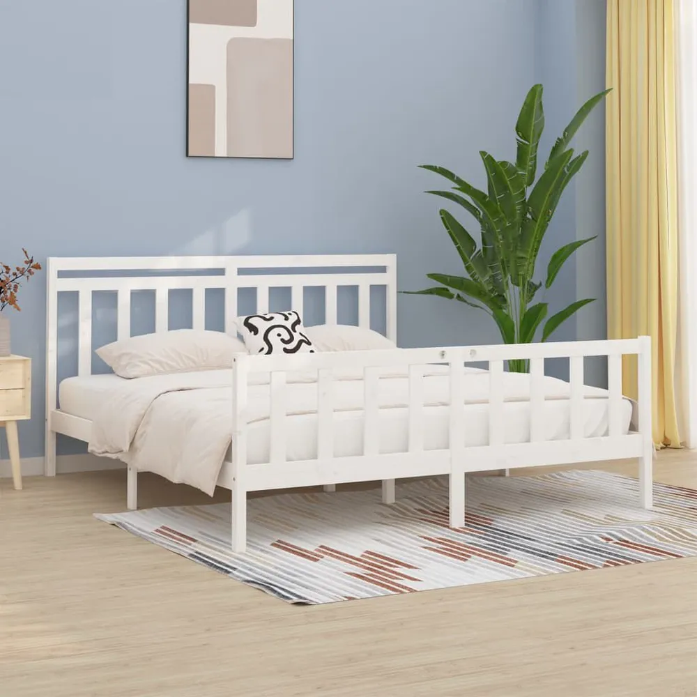 Estrutura de cama 200x200 cm madeira de pinho maciç branco