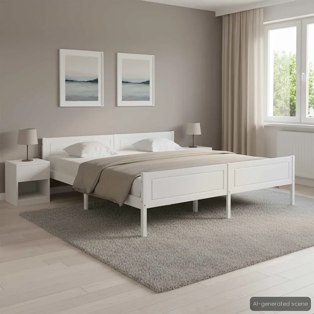 Estrutura de cama 200x200 cm madeira de pinho maciç branco