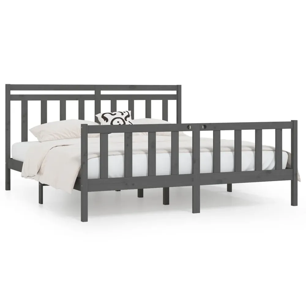 Estrutura de cama 200x200 cm madeira de pinho maciç cinzento
