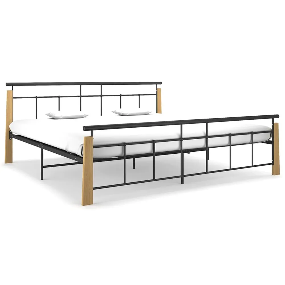 Estrutura de cama 200x200 cm metal/madeira de carvalho maciç