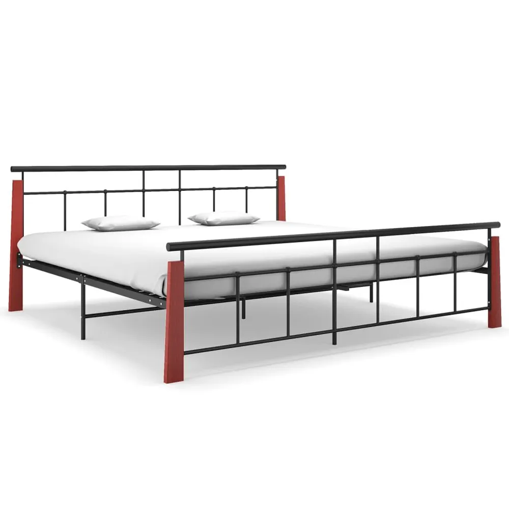 Estrutura de cama 200x200 cm metal/madeira de carvalho maciç