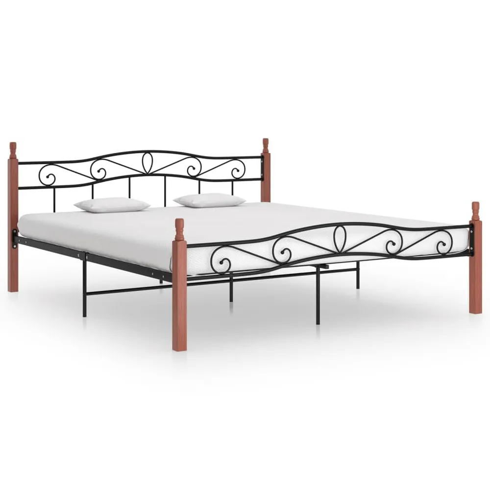 Estrutura de cama 200x200cm metal/madeira carvalho maciç preto