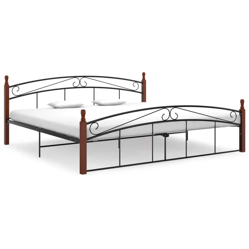 Estrutura de cama 200x200cm metal/madeira carvalho maciç preto