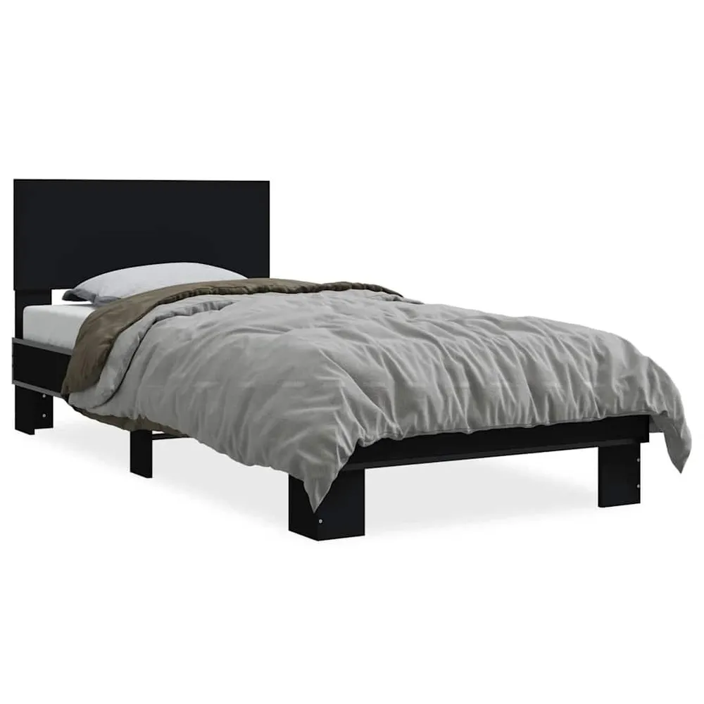 Estrutura de cama 75x190 cm derivados de madeira e metálico preto