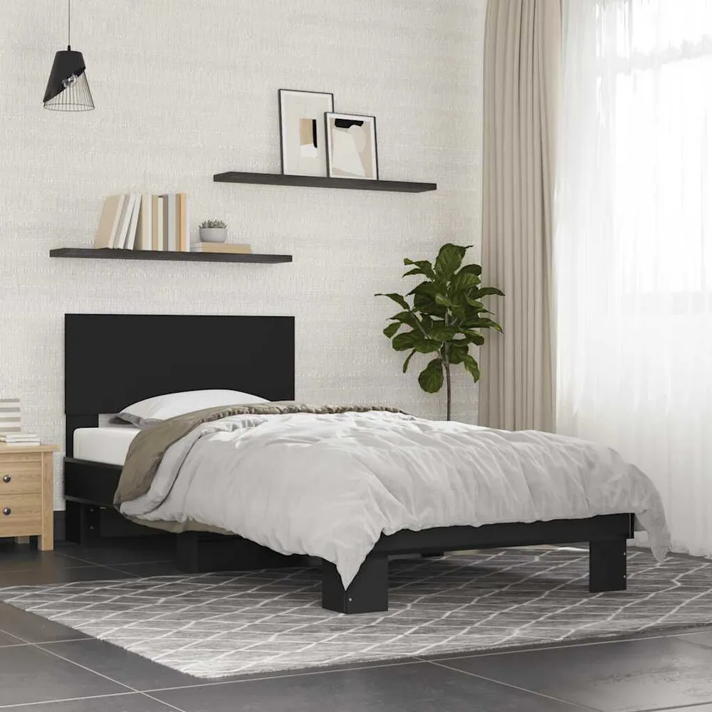 Estrutura de cama 75x190 cm derivados de madeira e metálico preto