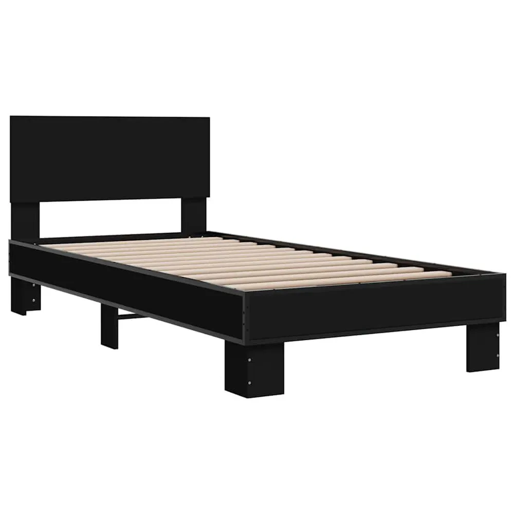 Estrutura de cama 75x190 cm derivados de madeira e metálico preto