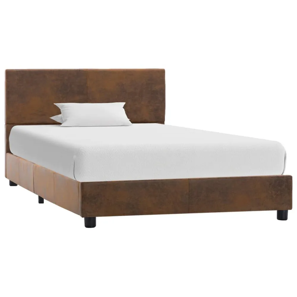 Estrutura de cama 90x200 cm camurç artificial castanho