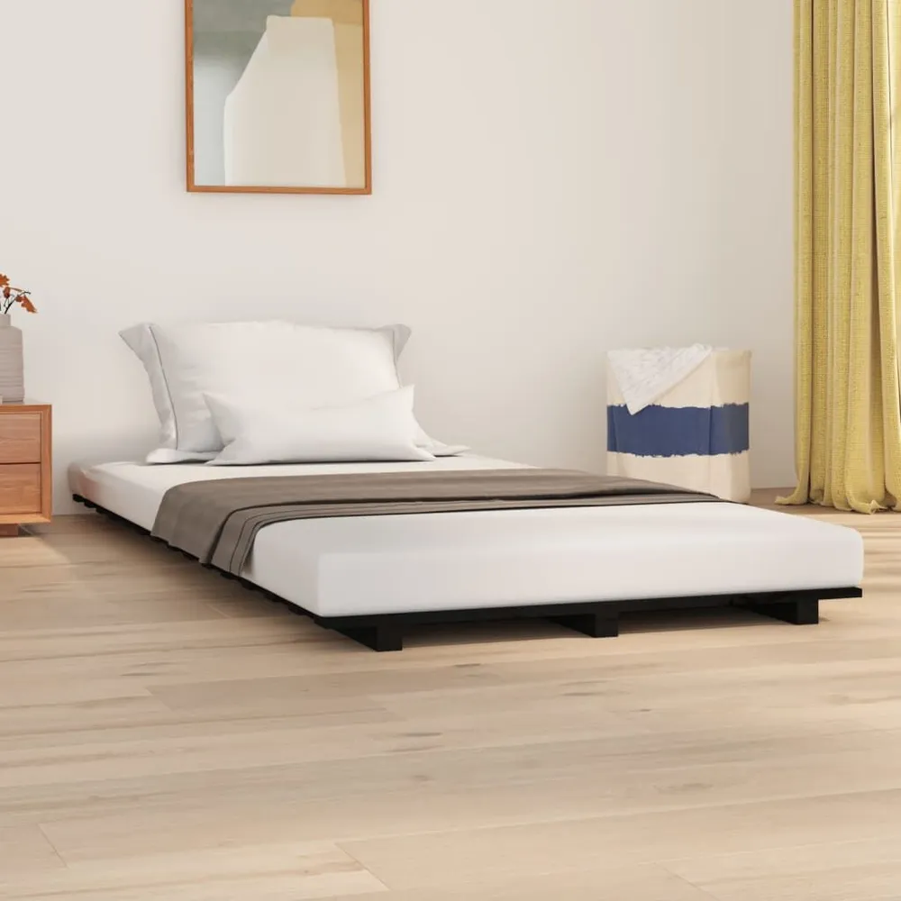Estrutura de cama 90x200 cm madeira de pinho maciç preto