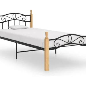 Estrutura de cama 90x200 cm metal/madeira carvalho maciç preto