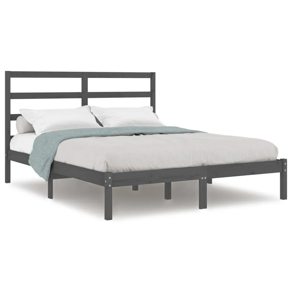 Estrutura de cama casal 135x190 cm madeira maciç cinzento