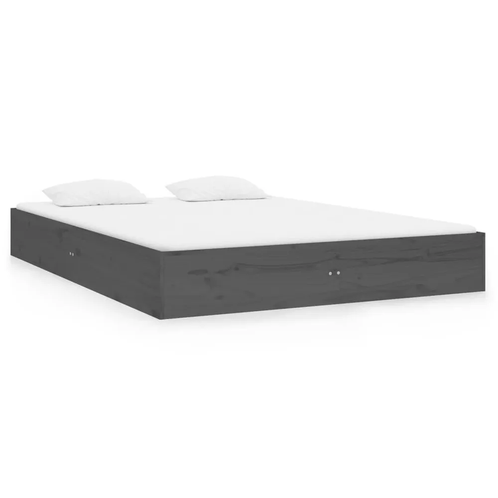 Estrutura de cama casal 135x190 cm madeira maciç cinzento