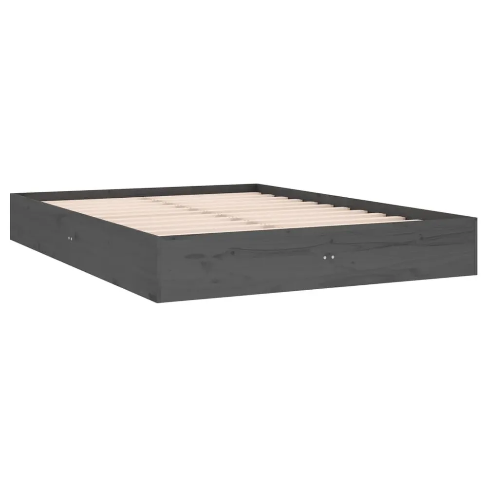 Estrutura de cama casal 135x190 cm madeira maciç cinzento