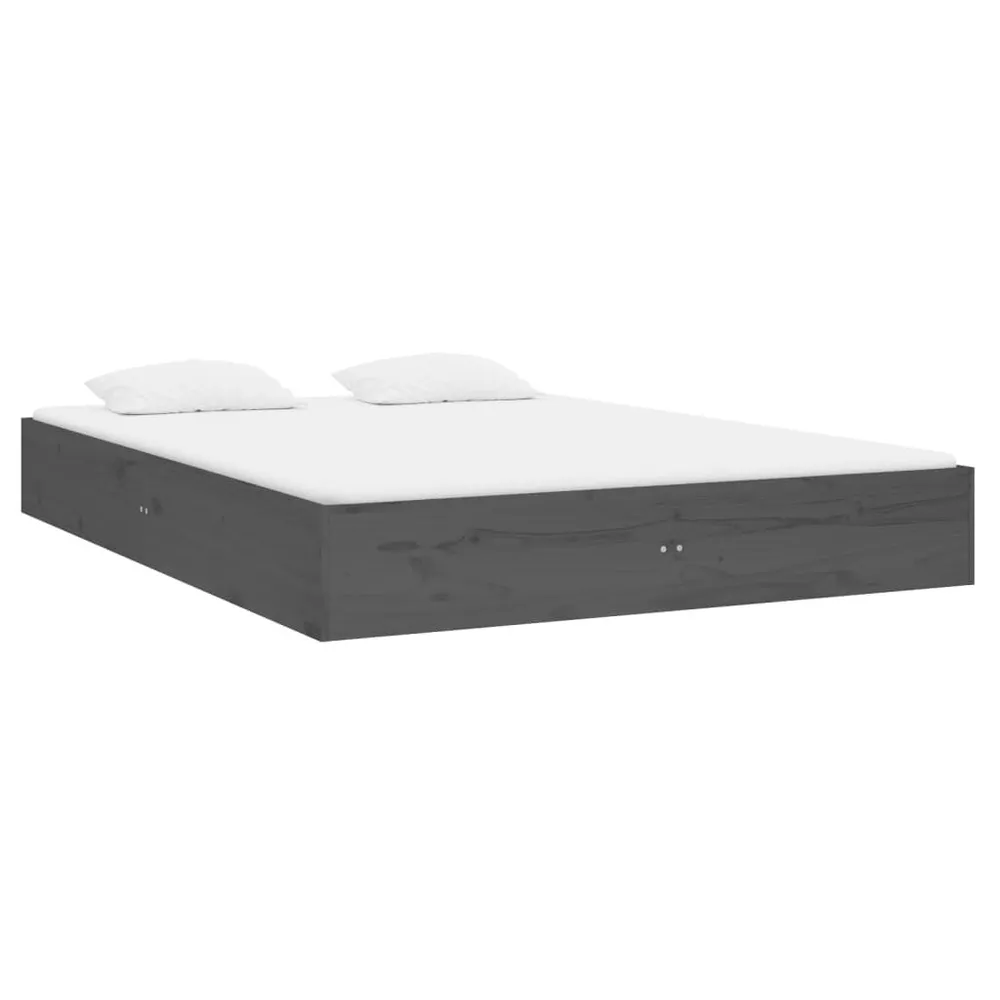 Estrutura de cama casal 135x190 cm madeira maciç cinzento