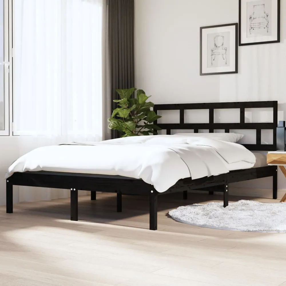 Estrutura de cama casal 135x190 cm madeira maciç preto