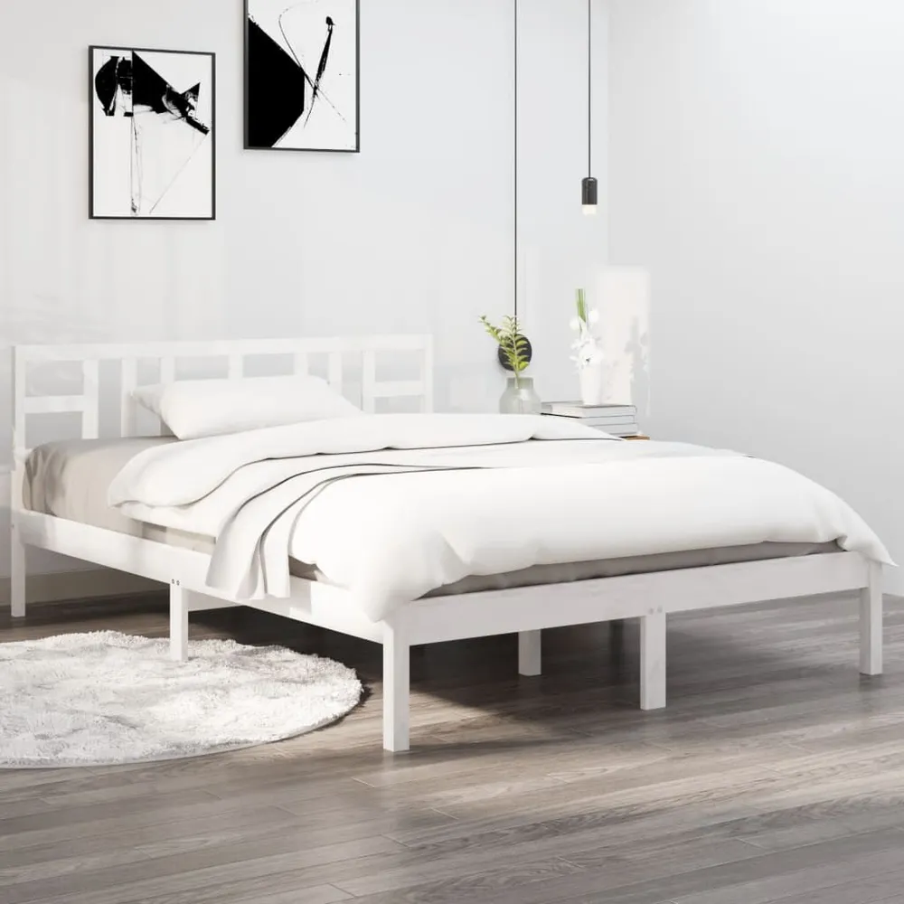 Estrutura de cama casal 135x190 cm madeira maciç branco