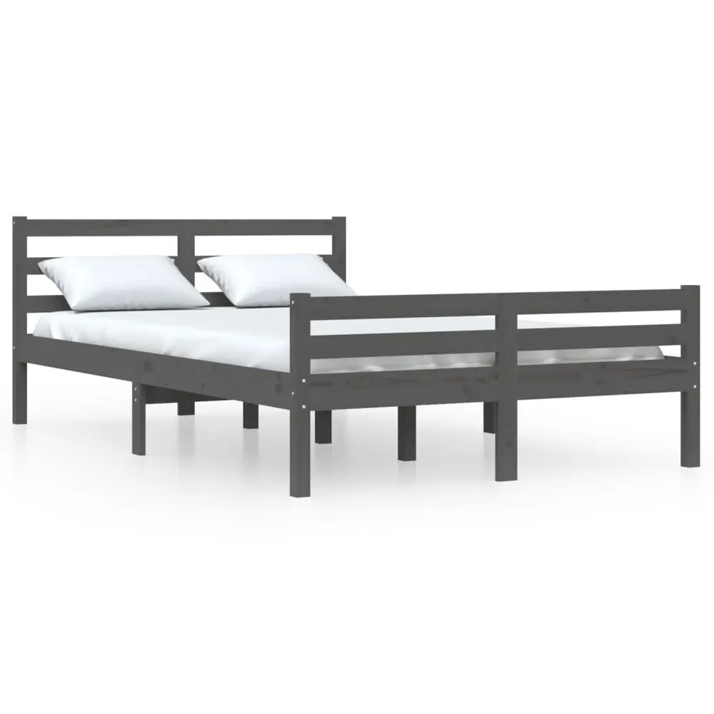 Estrutura de cama casal 135x190 cm madeira maciç cinzento