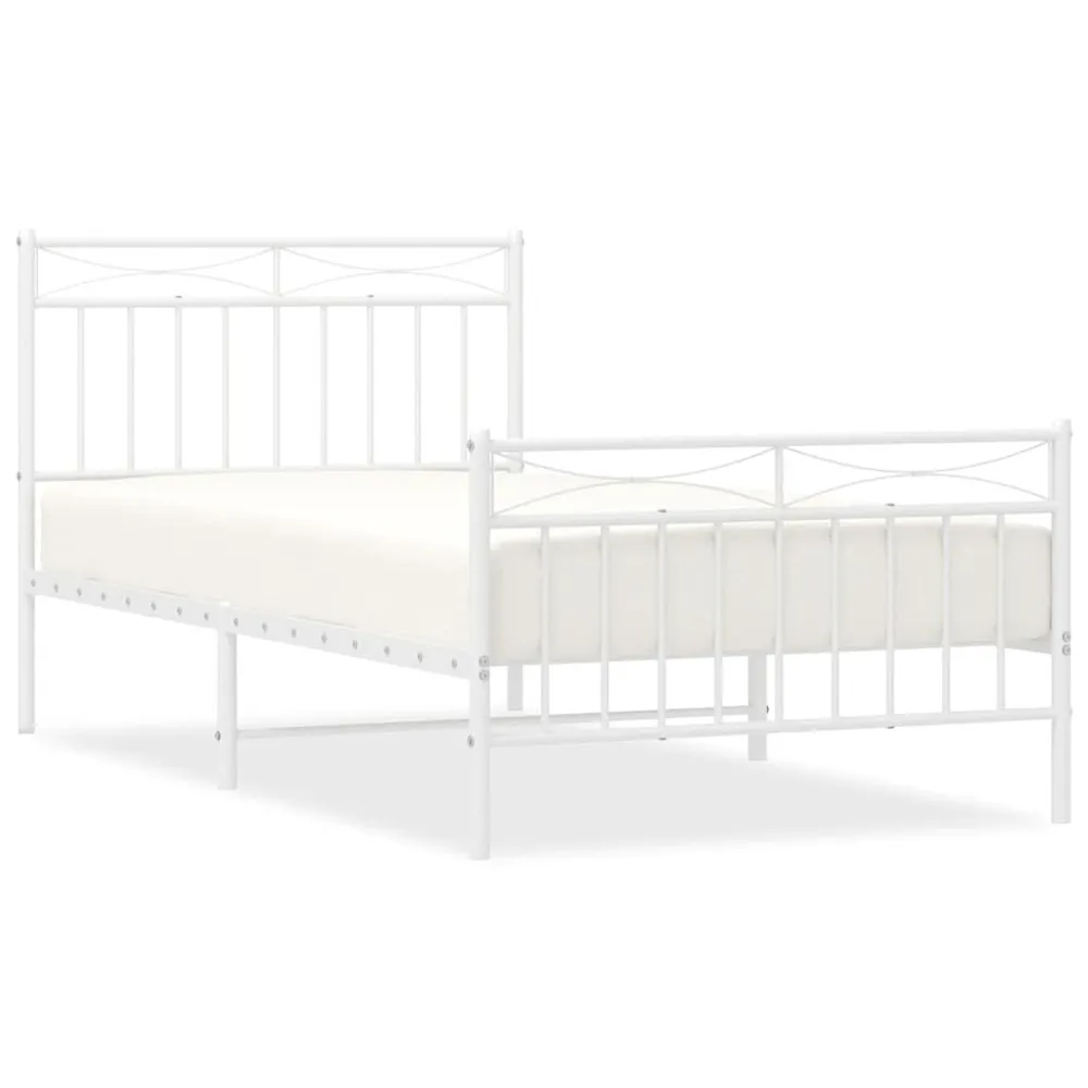 Estrutura de cama com cabeceira e pés 100x190 cm metálico branco
