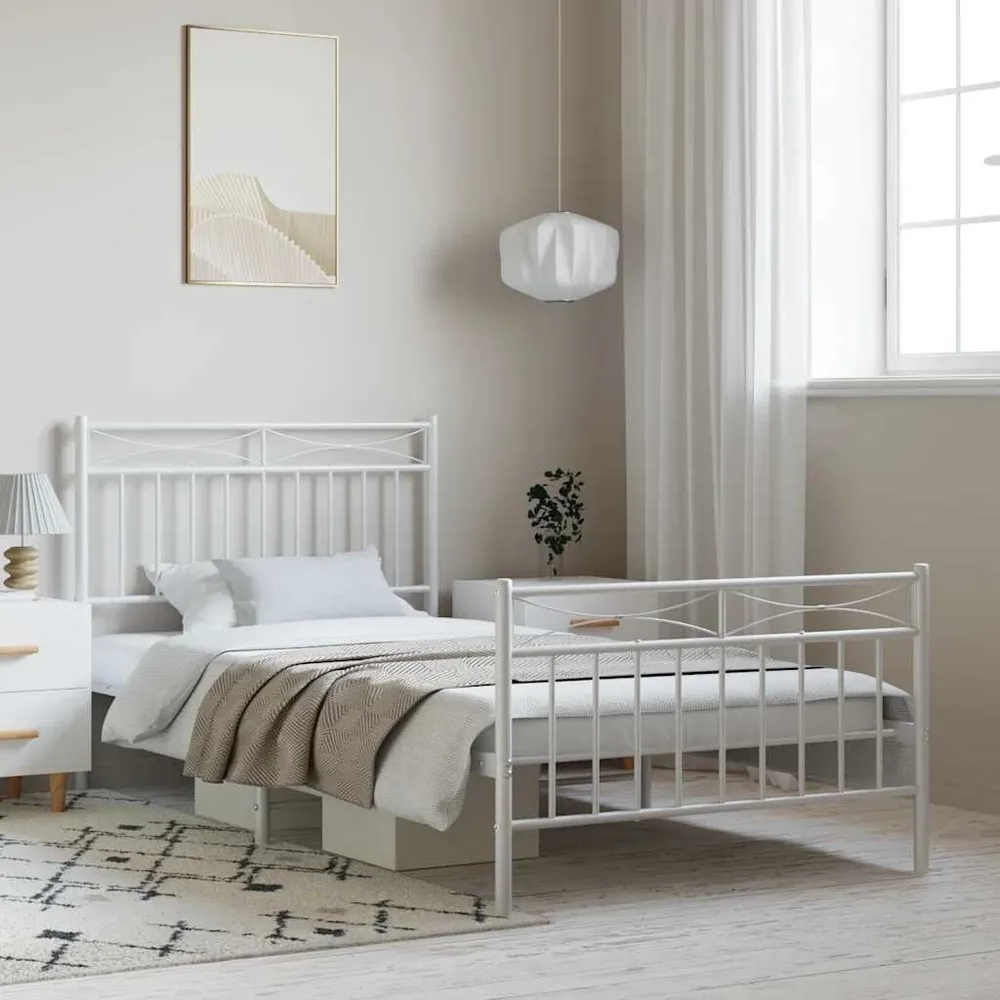 Estrutura de cama com cabeceira e pés 100x190 cm metálico branco