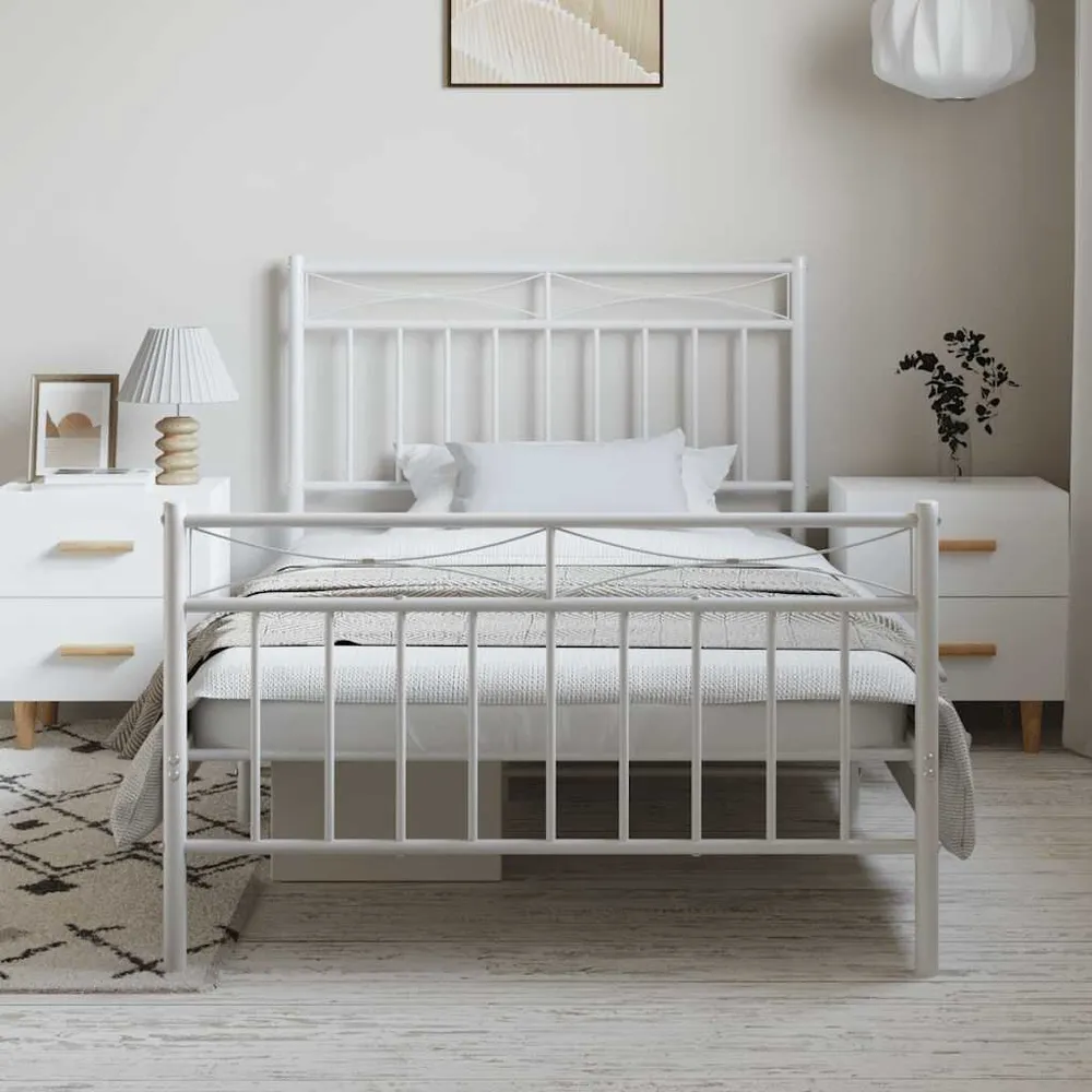 Estrutura de cama com cabeceira e pés 100x190 cm metálico branco