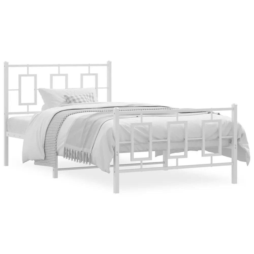 Estrutura de cama com cabeceira e pés 100x190 cm metálico branco
