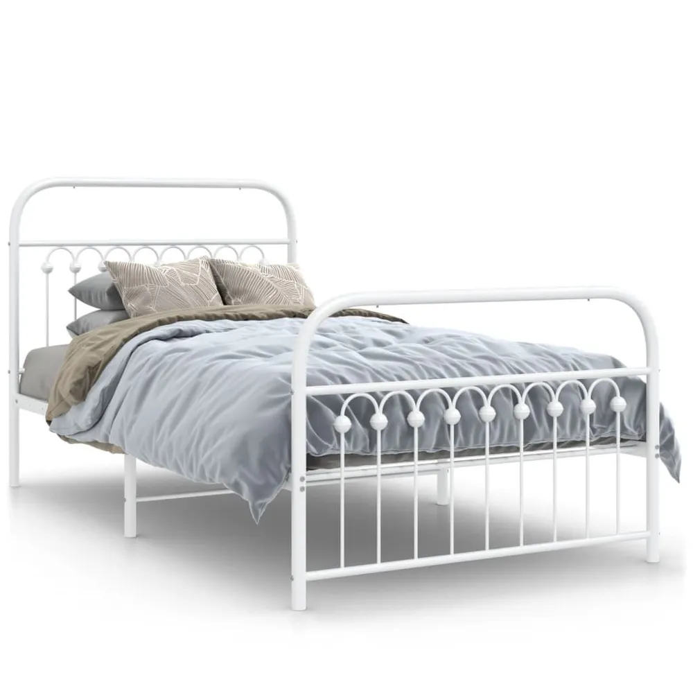 Estrutura de cama com cabeceira e pés 100x190 cm metálico branco