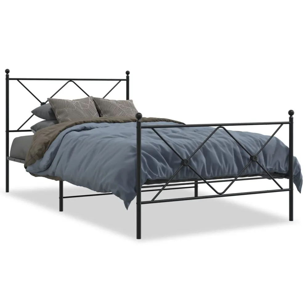 Estrutura de cama com cabeceira e pés 100x190 cm metálico preto