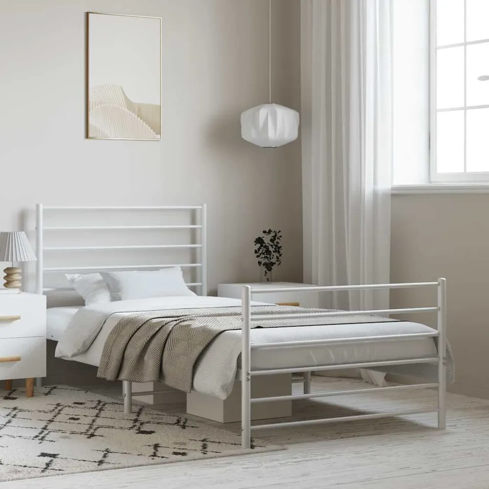 Estrutura de cama com cabeceira e pés 100x190 cm metálico branco