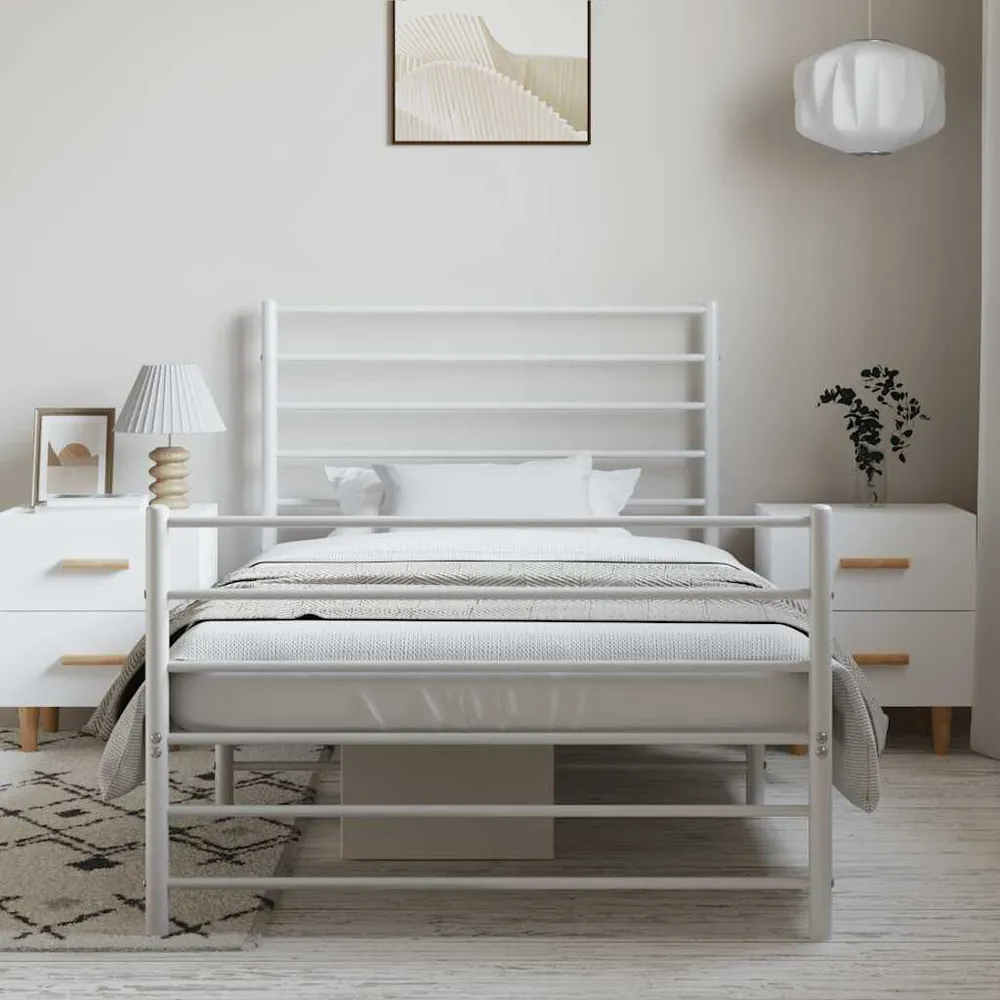 Estrutura de cama com cabeceira e pés 100x190 cm metálico branco