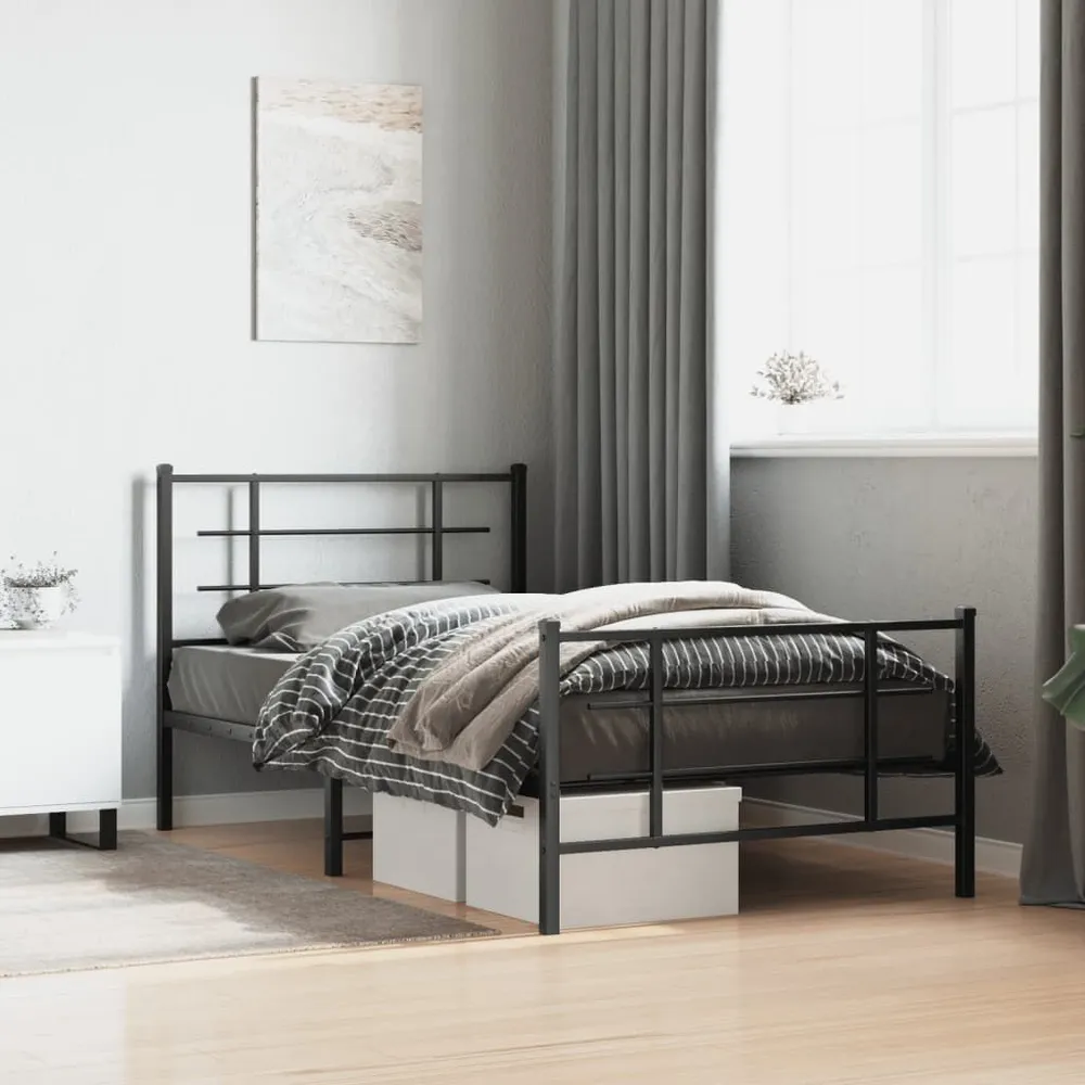 Estrutura de cama com cabeceira e pés 100x190 cm metálico preto