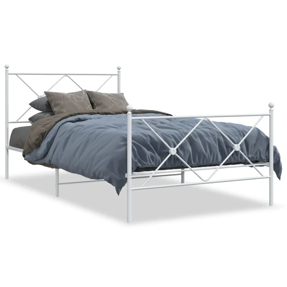 Estrutura de cama com cabeceira e pés 100x190 cm metálico branco
