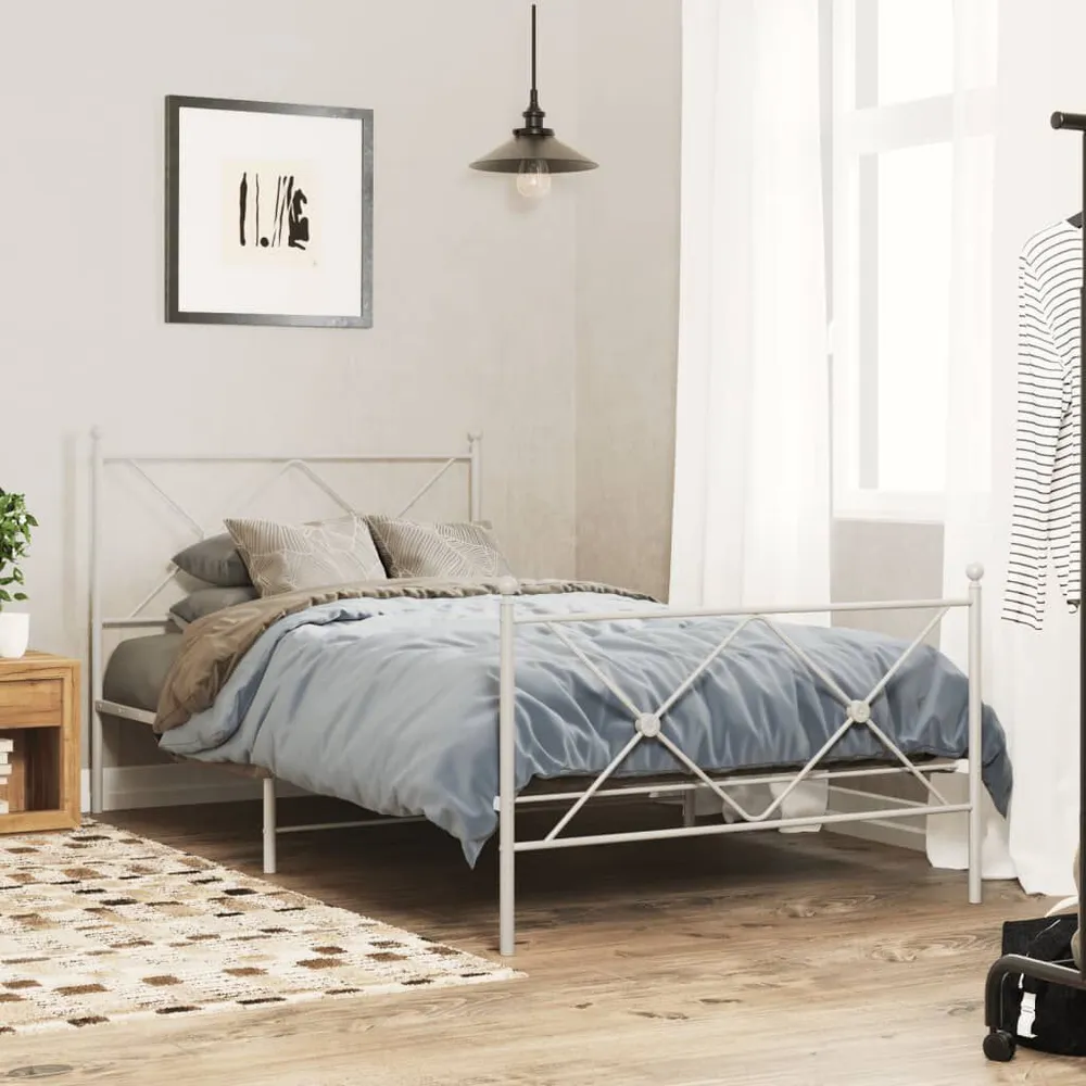 Estrutura de cama com cabeceira e pés 100x190 cm metálico branco