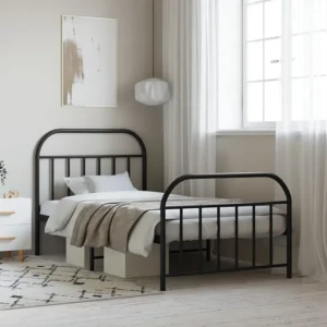 Estrutura de cama com cabeceira e pés 100x190 cm metálico preto