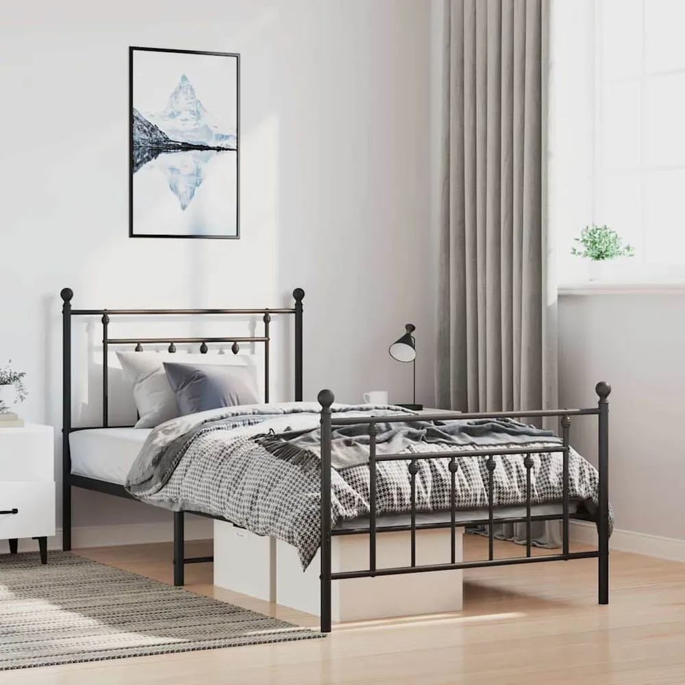 Estrutura de cama com cabeceira e pés 100x190 cm metálico preto