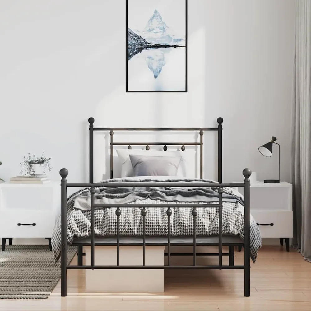 Estrutura de cama com cabeceira e pés 100x190 cm metálico preto
