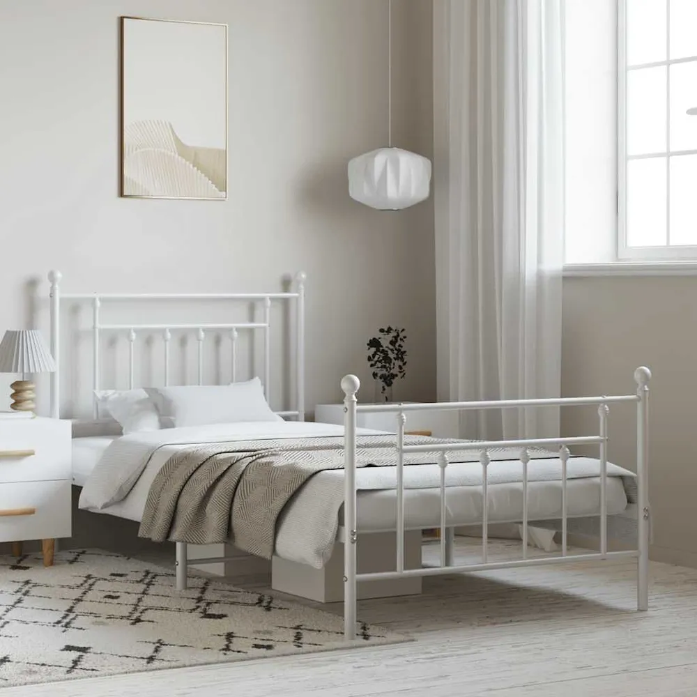 Estrutura de cama com cabeceira e pés 100x190 cm metálico branco