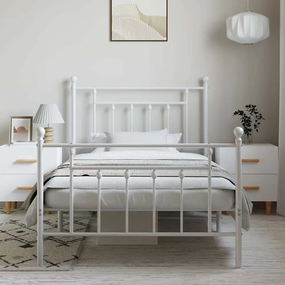 Estrutura de cama com cabeceira e pés 100x190 cm metálico branco