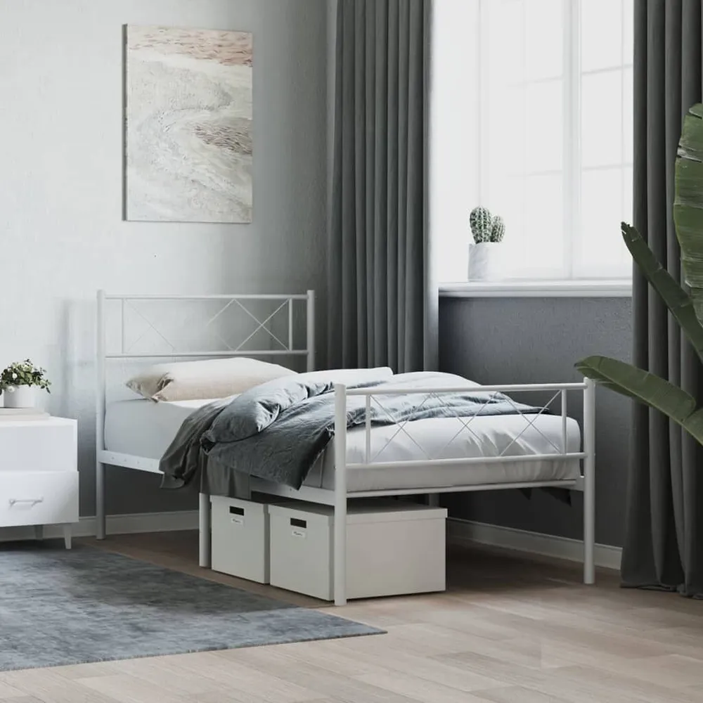 Estrutura de cama com cabeceira e pés 100x190 cm metálico branco