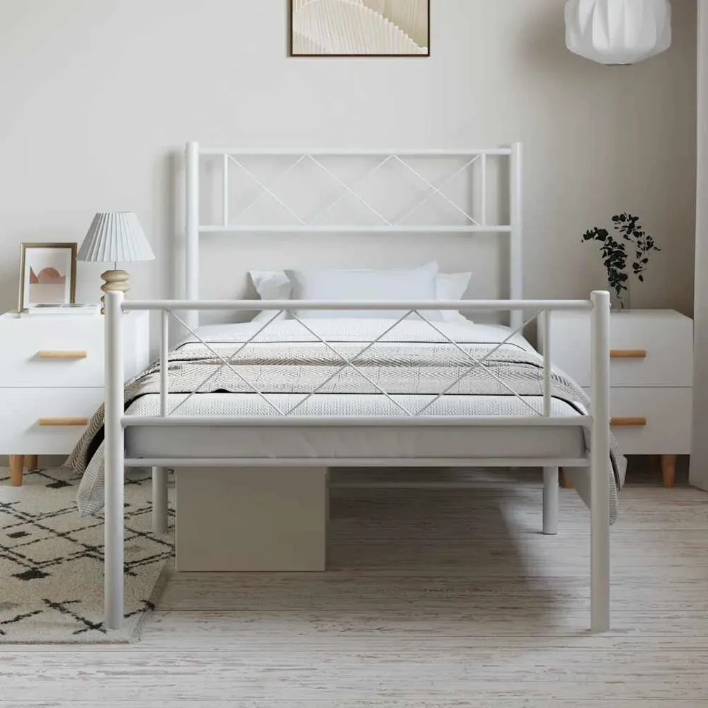 Estrutura de cama com cabeceira e pés 100x190 cm metálico branco