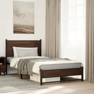 Estrutura cama com cabeceira 100x190cm metálico carvalho castanho