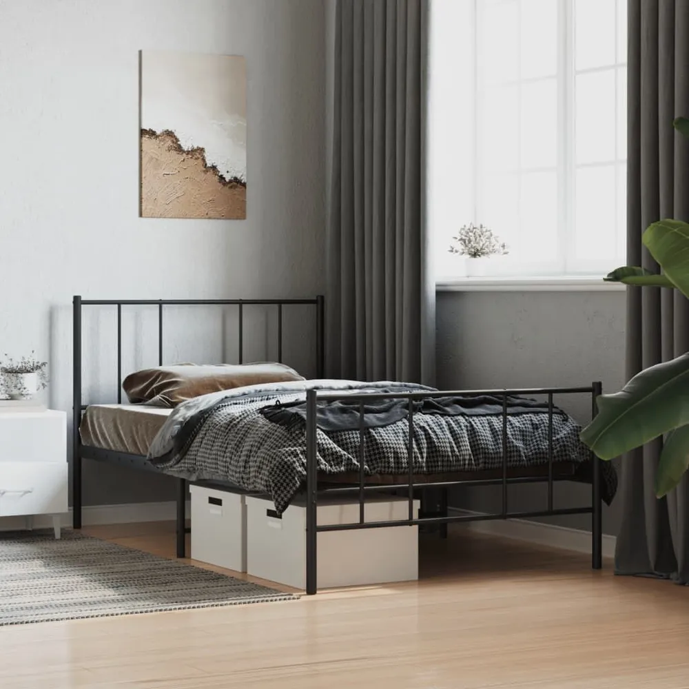 Estrutura de cama com cabeceira e pés 100x200 cm metálico preto