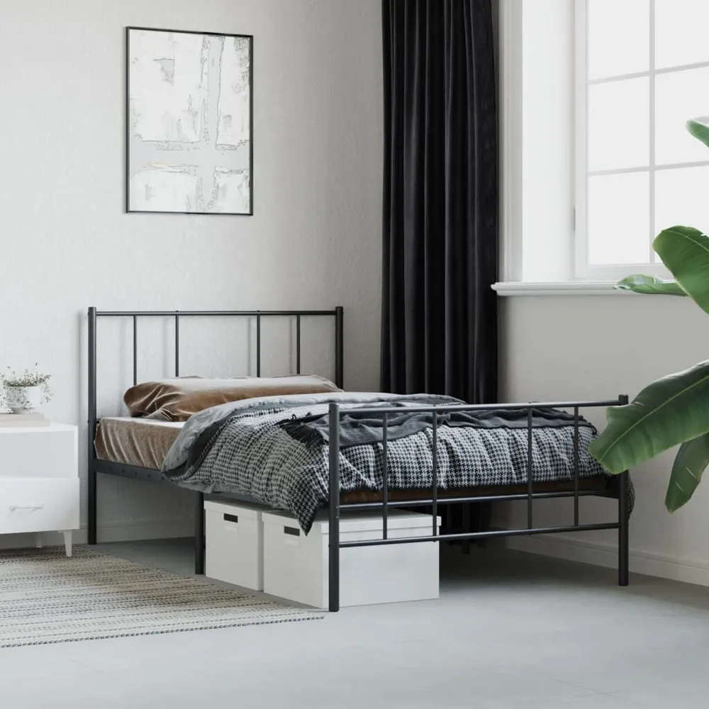 Estrutura de cama com cabeceira e pés 100x200 cm metálico preto
