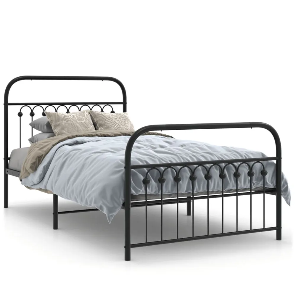 Estrutura de cama com cabeceira e pés 100x200 cm metálico preto