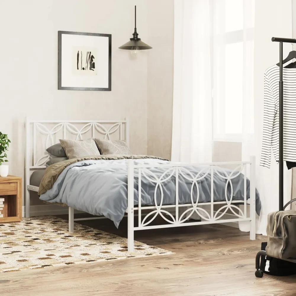 Estrutura de cama com cabeceira e pés 100x200 cm metálico branco