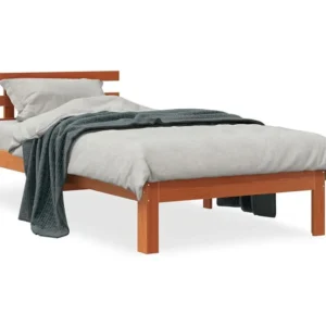 Estrutura cama com cabeceira 100x200cm pinho maciço castanho-mel