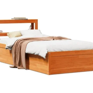 Estrutura cama com cabeceira 100x200cm pinho maciço castanho-mel