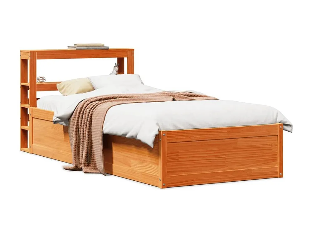 Estrutura cama com cabeceira 100x200cm pinho maciço castanho-mel