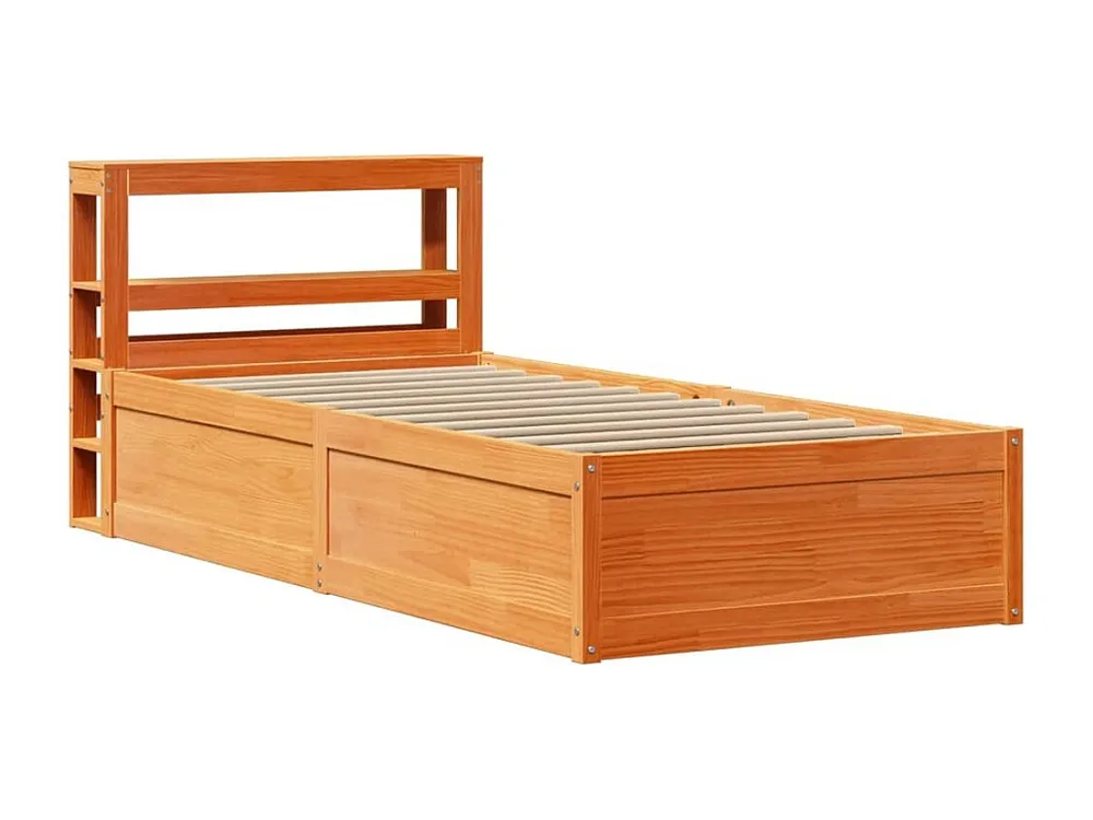 Estrutura cama com cabeceira 100x200cm pinho maciço castanho-mel