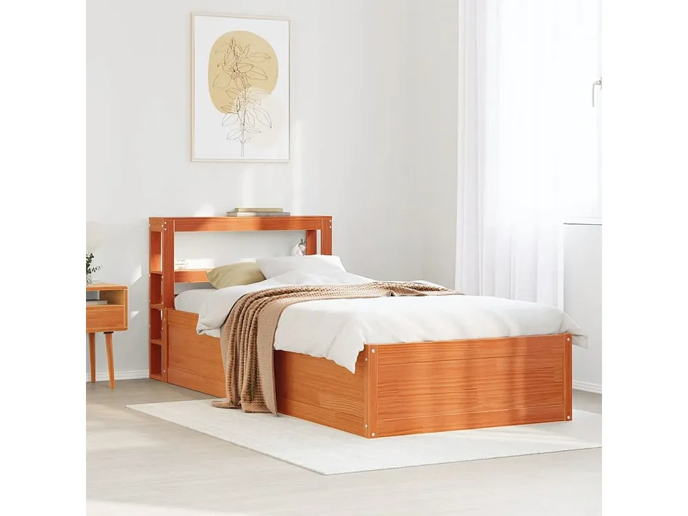 Estrutura cama com cabeceira 100x200cm pinho maciço castanho-mel