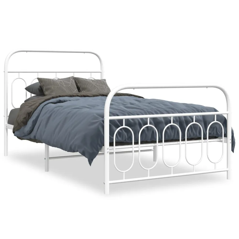 Estrutura de cama com cabeceira e pés 107x203 cm metálico branco